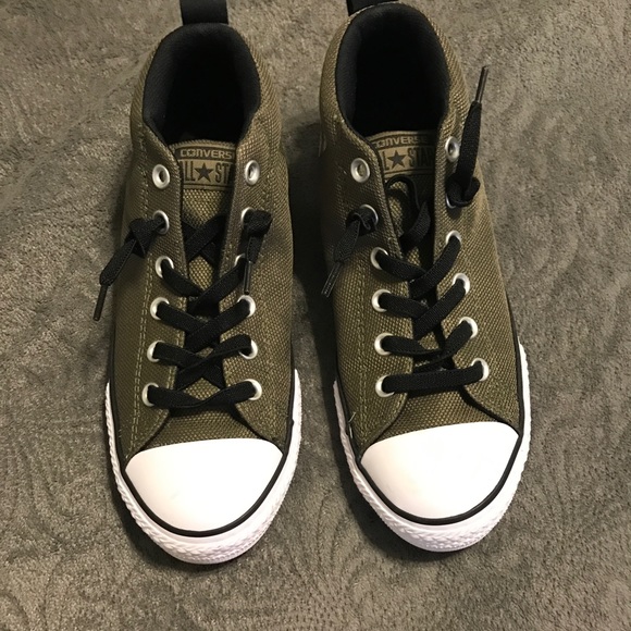 olive green and black converse